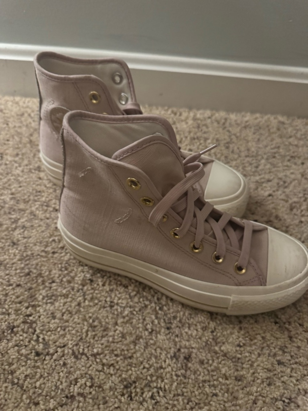 Converse High-Top Sneakers in Dusty Rose with Gold Eyelets